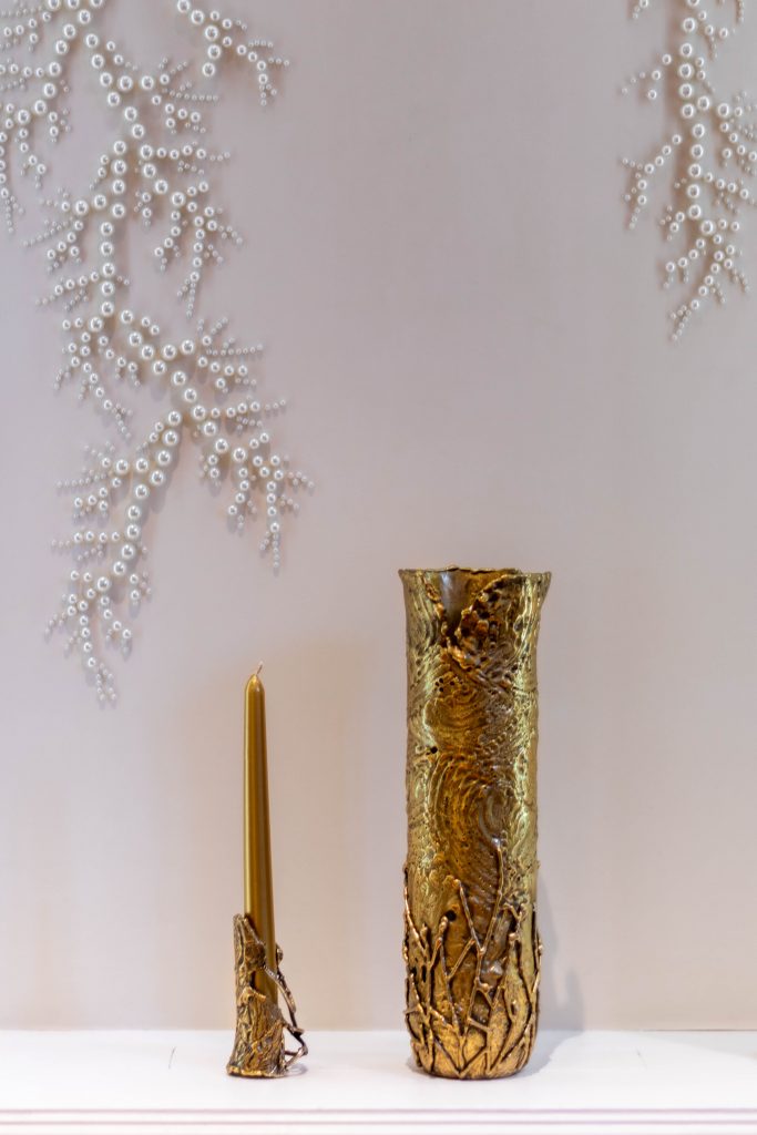 luxury interior design, Dal Furlo, candlestick, pearl wallpaper, fameed khalique, secretcape showroom,
